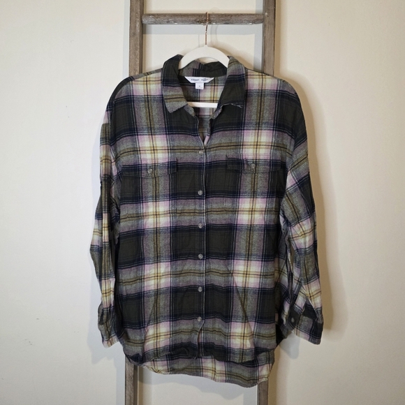 ⭐️40% Off⭐️ Old Navy The Boyfriend Shirt Flannel Button Down Tunic- Pink Olive - Picture 4 of 14